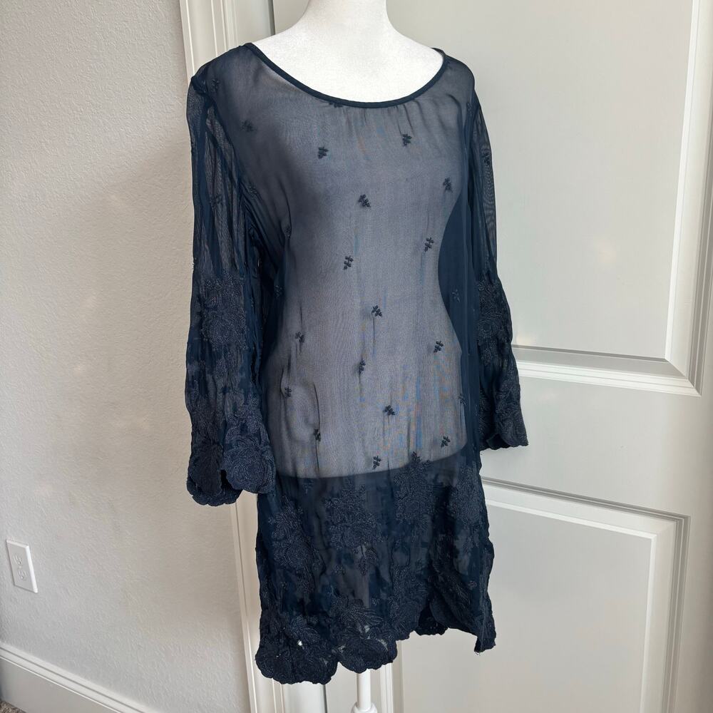 Lucky Brand Women’s Sheer Embroidered Overlay Dress Sz M Navy Whimsigoth Fairy